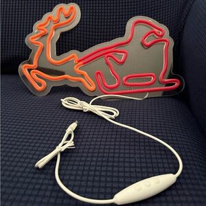 Red and Orange Reindeer and Santa Sleigh Neon Light